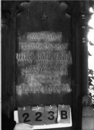 Grabstein 223 (Index: 100093534) Maße HxBxT: 198x69x37 cm Symbolik: Säulen, Stern, Verzierungen: Grabstein 223B