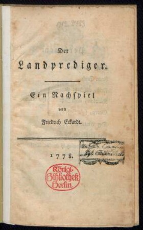 Der Landprediger : Ein Nachspiel