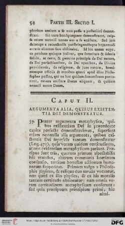 Caput II: Argumenta alia, quibus existentia Dei demonstratur