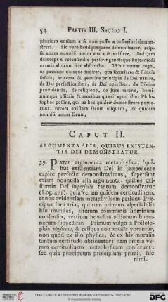 Caput II: Argumenta alia, quibus existentia Dei demonstratur