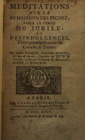 Meditations sur la remission de peches pour le temps du Jubilé