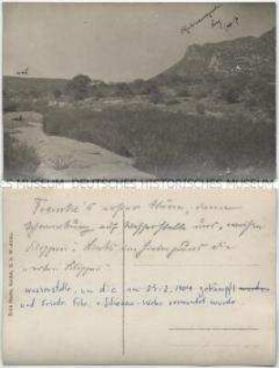 Wasserstelle bei Omaruru, mit handschriftlichen Bemerkungen über den Feldzug von Hauptmann Franke gegen die Herero in Februar 1904