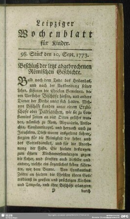 98. Stück den 10. Sept. 1773
