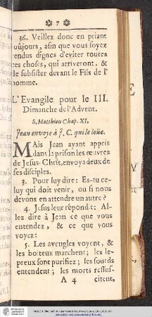 L'Evangile pour le III. Dimanche de l'Advent