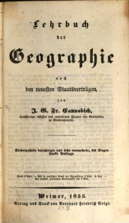 Lehrbuch der Geographie : nach den neuesten Staatsverträgen