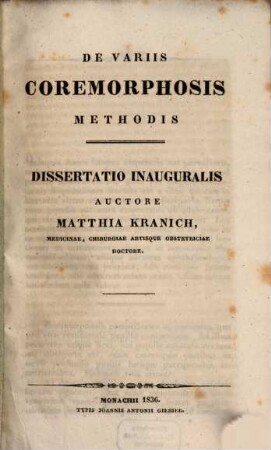 De variis coremorphosis methodis : Diss. inaug.