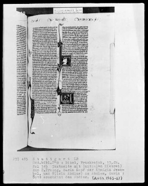 Bibel — Textseite mit zwei figürlichen Initialen, Folio 345recto
