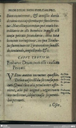 Caput Tertium. Probatur Deum non esse causam Peccati