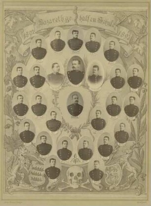 27 Personen(darunter vier des Lehrkörpers) in Uniform, Lehrgang 1892-1893, Brustbilder in Halbprofil