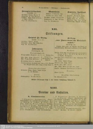 XIII. Vereine und Anstalten