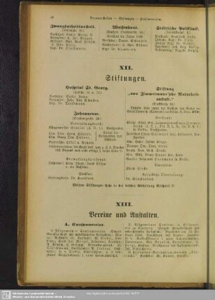 XIII. Vereine und Anstalten