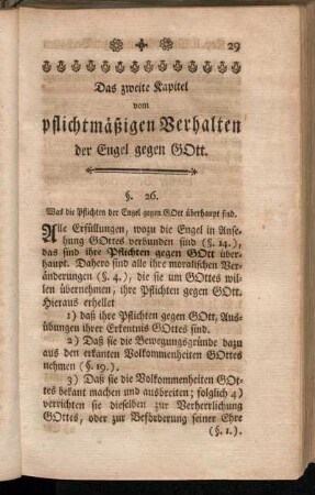 Das zweite Kapitel vom pflichtmäßigen Verhalten der Engel gegen Gott.