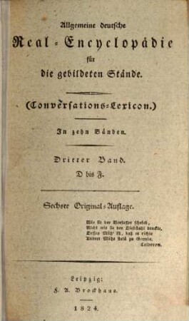 Allgemeine deutsche Real-Encyclopädie für die gebildeten Stände (Conversations-Lexicon), 3. D - F. - 1824