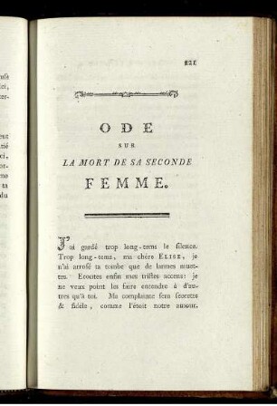 Ode Sur La Mort De Sa Seconde Femme.