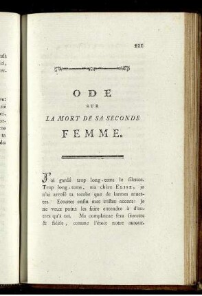 Ode Sur La Mort De Sa Seconde Femme.