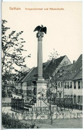 Geithain. Kriegerdenkmal und Nikolaistraße