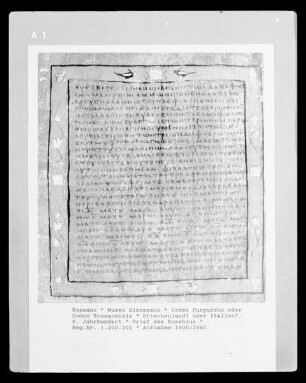 Codex Purpureus / Codex Rossanensis — Brief des Eusebius