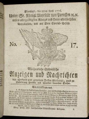 No. 17. Montags, den 22ten April 1776.