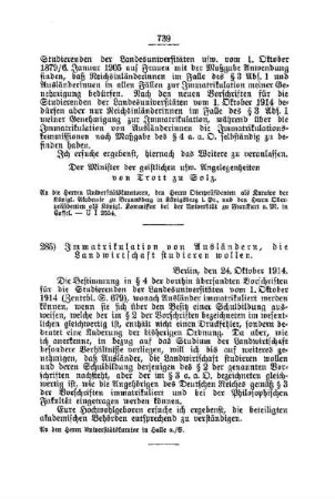 Immatrikulation von Ausländern, die Landwirtschaft studieren wollen : [B. Universitäten]