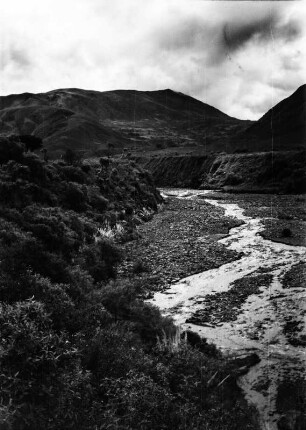 Rio Llave : Fluss mit Vegetation und Bergen im Hintergrund