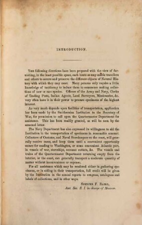 Directions for collecting, preserving, and transporting specimens of natural history, Prepared for the use of the Smithsonian institution