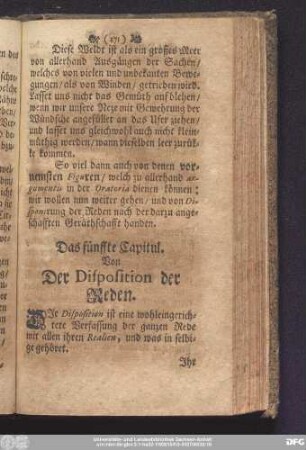 Das fünffte Capitul Von Der Disposition der Reden.