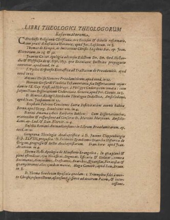 Libri Theologici Theologorum Reformatorum.