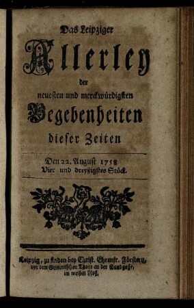 Den 22. August 1758. Vier und dreyßigstes Stück.