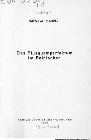Das Plusquamperfektum im Polnischen
