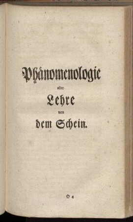 Phänomenologie oder Lehre von dem Schein.