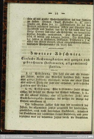 Zweiter Abschnitt. Einfache Rechnungsarten mit ganzen und gebrochenen (bestimmten, allgemeinen) Zahlen