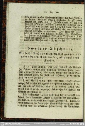 Zweiter Abschnitt. Einfache Rechnungsarten mit ganzen und gebrochenen (bestimmten, allgemeinen) Zahlen