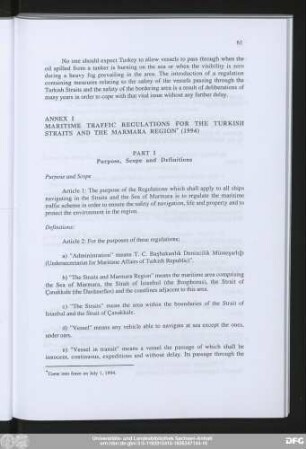 Annex I Maritime Traffic Regulations For The Turkish Straits And The Marmara Region (1994)