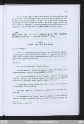 Annex I Maritime Traffic Regulations For The Turkish Straits And The Marmara Region (1994)