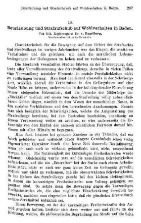297-307, Beurlaubung und Strafaufschub auf Wohlverhalten in Baden