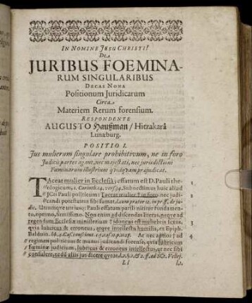 Decas Nono Positionum Juridicarum Circa Materiem Rerum forensium.