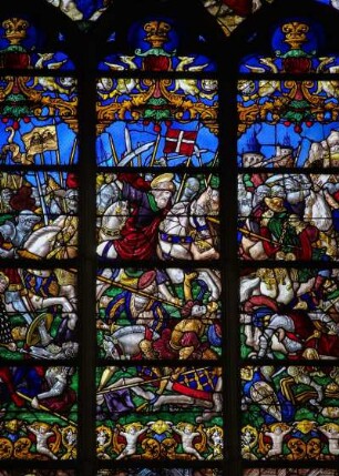 Frankreich. Champagne Ardenne. Marne. Chalons en Champagne. Ehemalige Stiftskirche Notre Dame en Vaux. Fenster. 16 Jahrhundert. Jakobsfenster. 1525. Detail