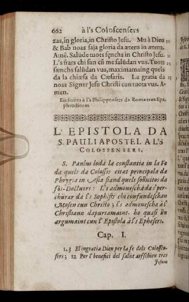 L'Epistola Da S. Pauli Apostel A L'S Colossensers.
