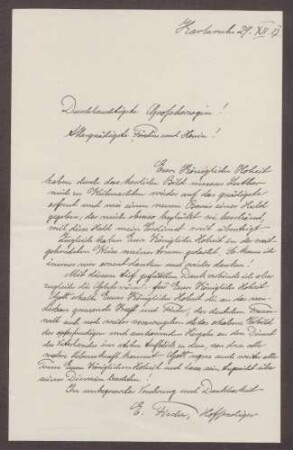 Schreiben von Ernst Fischer an die Großherzogin Luise; Dank für ein übersendetes Lutherbild