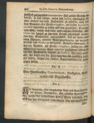 Tit. II. Von Verlöbnissen, Copulationen, Hochzeiten, Kindtaufen und Begräbnissen