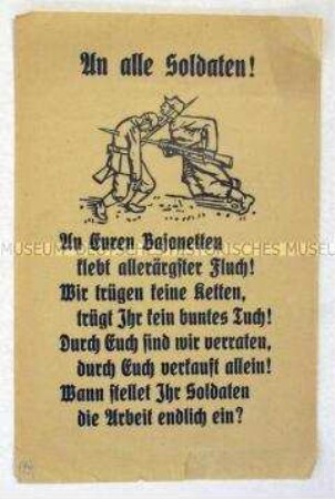 Illustriertes Flugblatt mit pazifistischer Friedenspropaganda