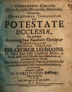 Disp. theol. de potestate ecclesiae