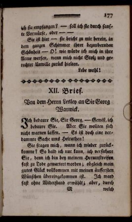 XII. Brief. Von dem Herrn Lesley an Sir Georg Warwick.