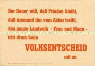 Handzettel mit Losung zum Volksentscheid über die Enteignung der Nazi- und Kriegsverbrecher
