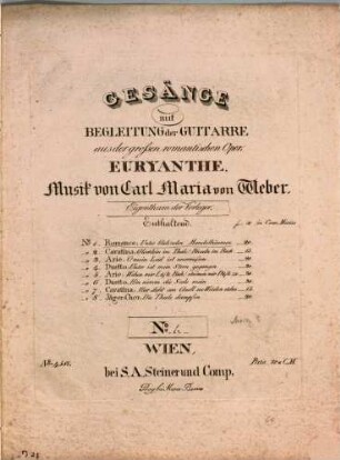 Gesänge mit Beleitung der Guitarre aus der großen romantischen Oper: Euryanthe. 1, Romance : imter blüh'nden Mandelbäumen