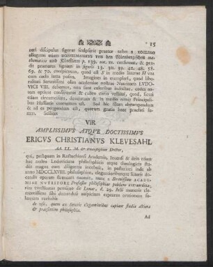 Vir Amplissimus Atque Doctissimus Ericus Christianus Klevesahl ...