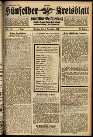 Erste Ausgabe vom Montag, den 08. November 1937.