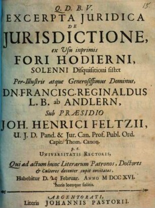Excerpta iuridica de iurisdictione, ex usu inprimis fori hodierni