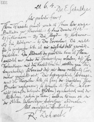 Brief an Ernst Schultze