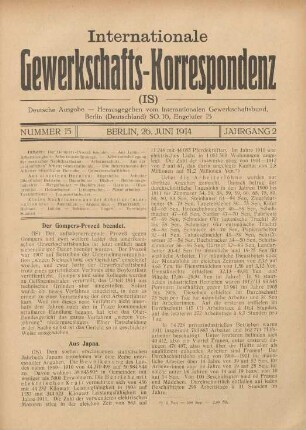 Nummer 15 Berlin, 26. Juni 1914 Jahrgang 2